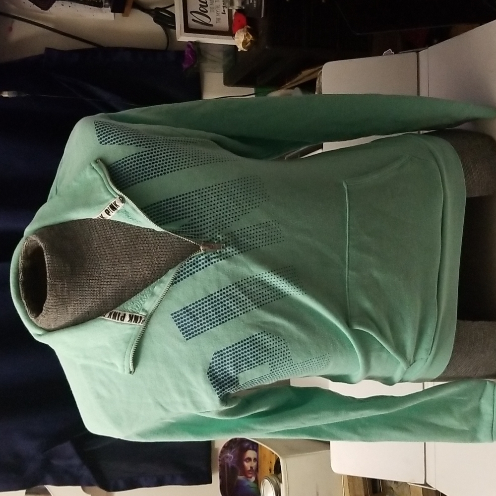 v neck 3/4 zip up teal PINK sweatshirt